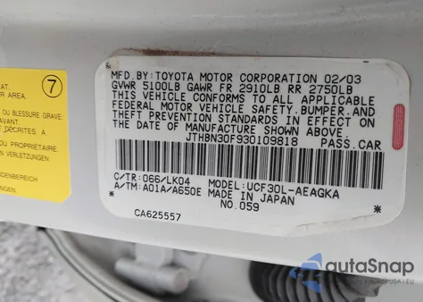 2003 Lexus Ls 430 z USA, uszkodzony, nr VIN JTHBN30F930109818